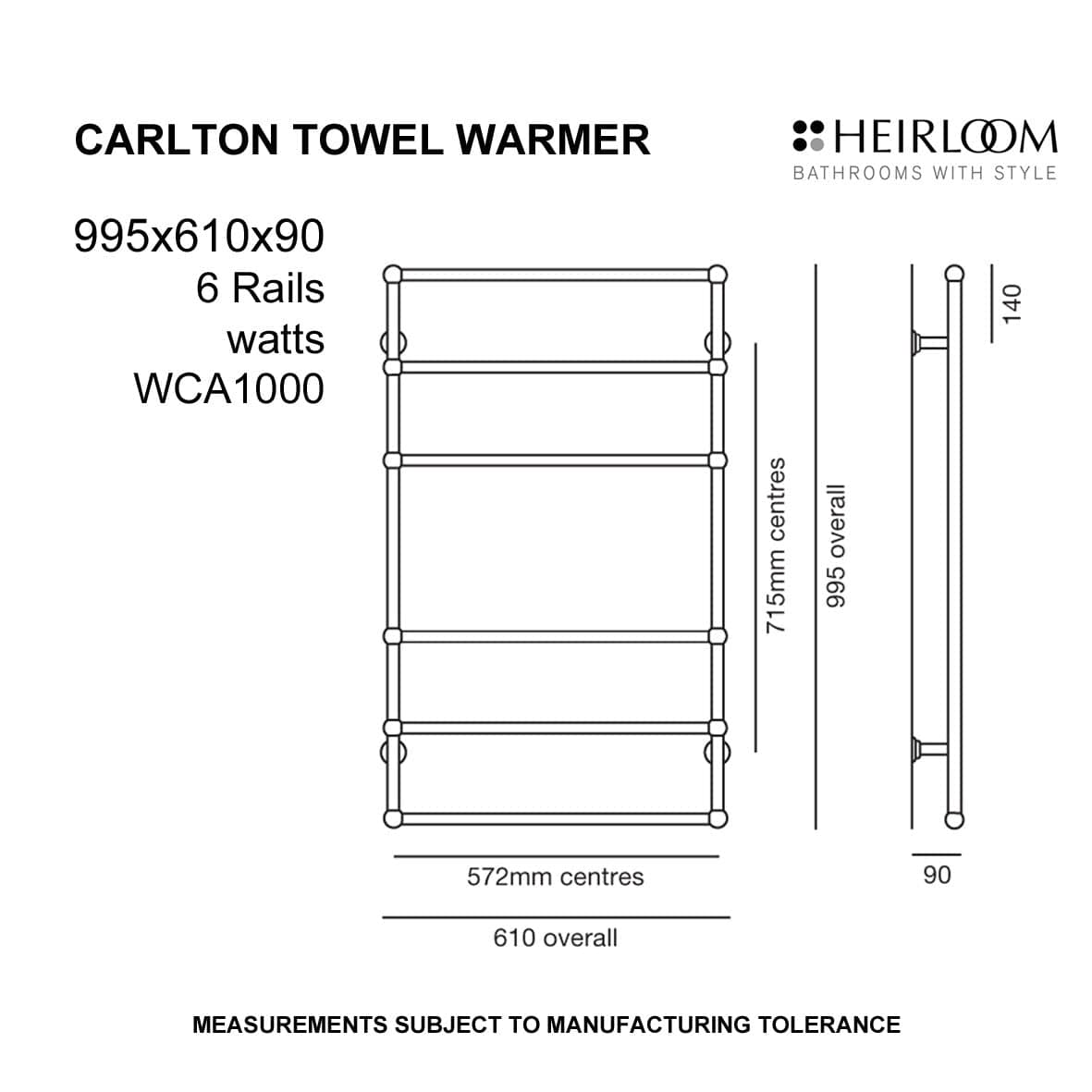 Heirloom Heated Towel Rail Heirloom Carlton Heated Towel Ladder | Polished Stainless