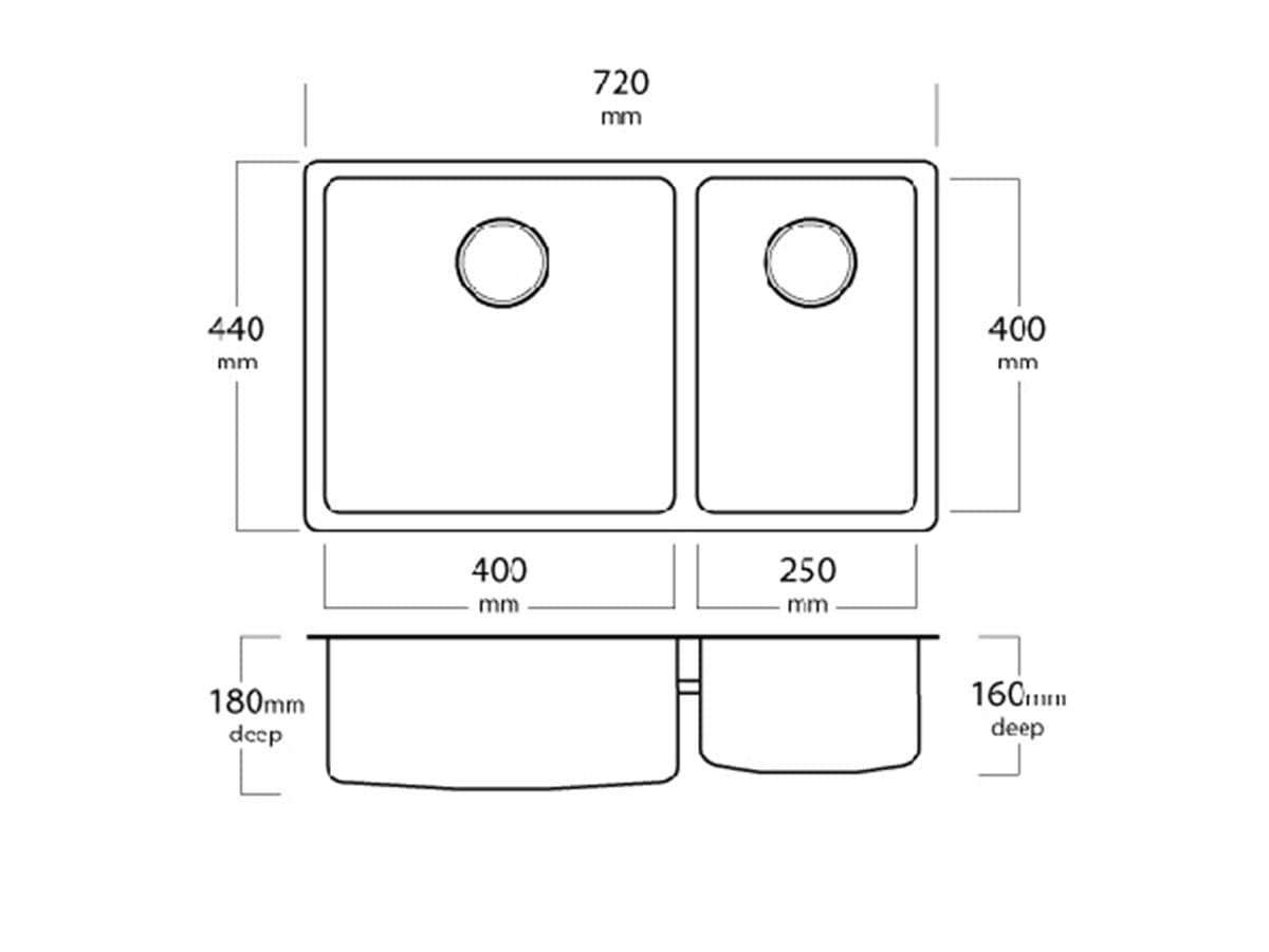 Mercer Kitchen Sinks Mercer DC Double Sink | 250 + 400mm