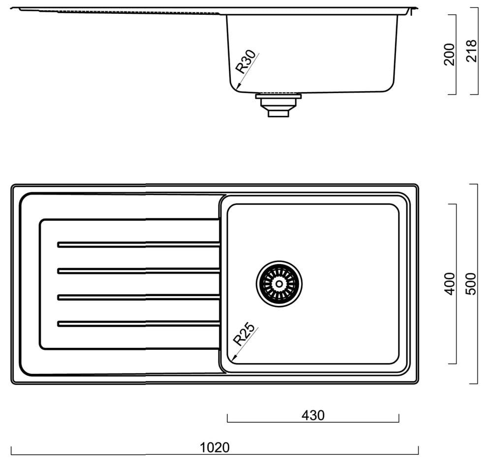 Burns and Ferrall Kitchen Sinks Burns & Ferrall Classic Delta Single Sink with Drainer | 430mm