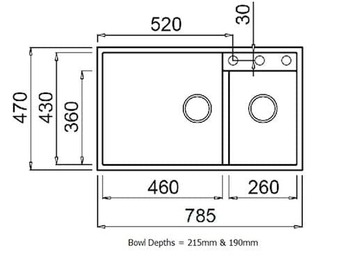 Acero Kitchen Sinks - Granite Mercer Duro Granite Pistoia Double Sink | 460 + 260mm