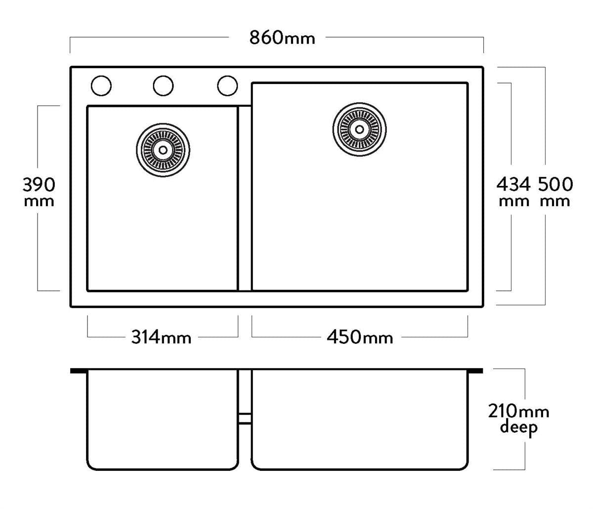 Acero Kitchen Sinks - Granite Mercer Duro Granite Vicenza Double Sink | 314 + 450mm