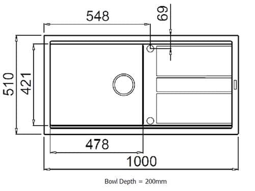 Acero Kitchen Sinks - Granite Mercer Duro Granite Taranto Single Sink with Drainer | 478mm