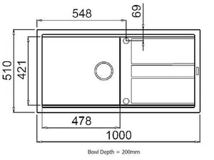 Acero Kitchen Sinks - Granite Mercer Duro Granite Taranto Single Sink with Drainer | 478mm