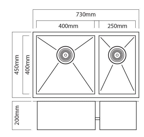 Kitchen Sink - Mercer DV201-R - Bristol - 400 x 400mm + 250 x 400mm ...