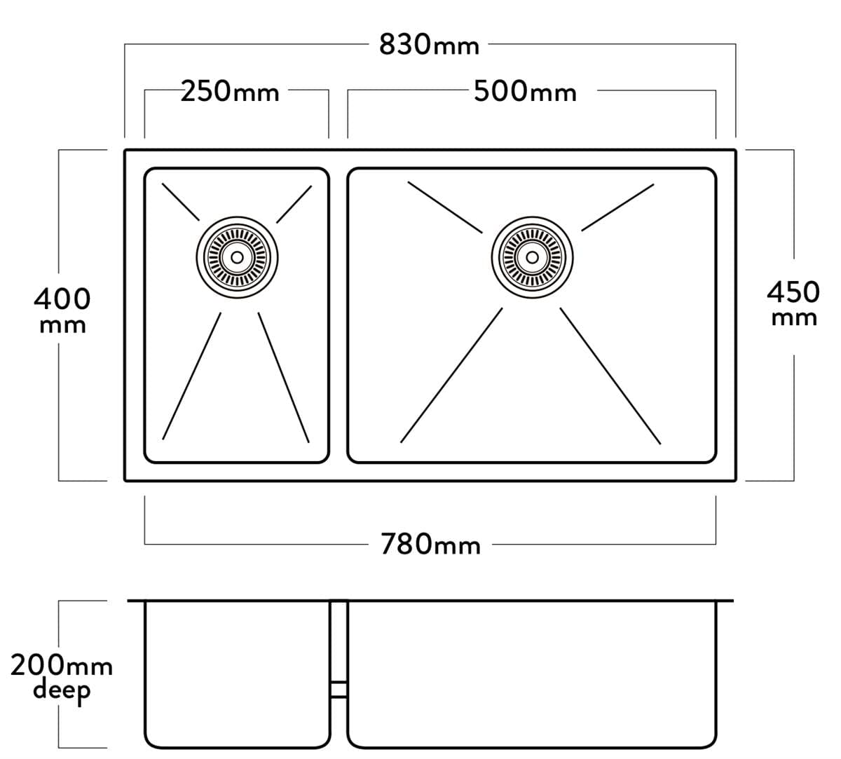 Mercer Kitchen Sinks Mercer DV Burlington Double Sink | 250 + 500mm