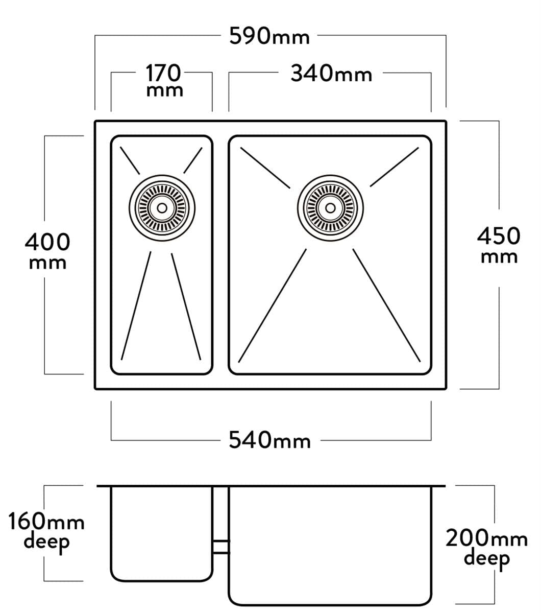 Mercer Kitchen Sinks Mercer DV Brighton Double Sink | 170 + 340mm