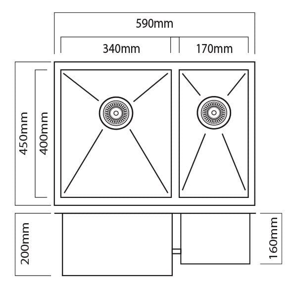 Mercer Kitchen Sinks Mercer DV Brighton Double Sink | 340 + 170mm