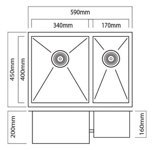 Mercer Kitchen Sinks Mercer DV Brighton Double Sink | 340 + 170mm