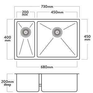 Mercer Kitchen Sinks Mercer DV Lincoln Double Sink | 200 + 450mm