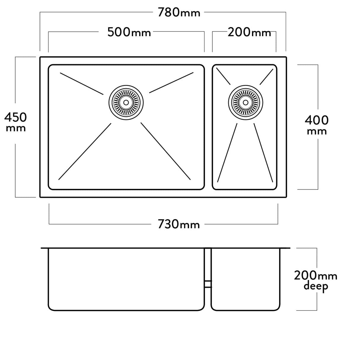 Mercer Kitchen Sinks Mercer DV Worcester Double Sink | 500 + 200mm