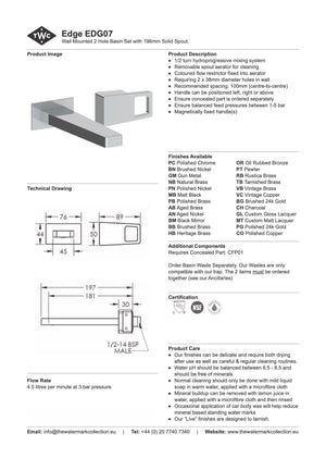 The Watermark Collection Basin Taps Polished Chrome The Watermark Collection Edge Wall Mounted 2 Hole Basin Set