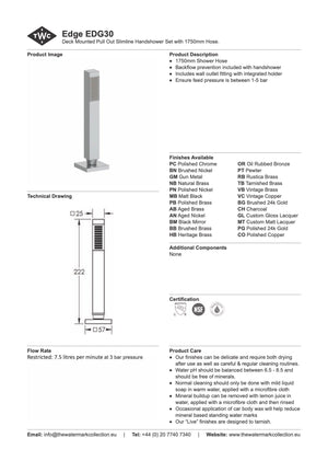 The Watermark Collection Showers Polished Chrome The Watermark Collection Edge Hob Mounted Pull Out Hand Shower