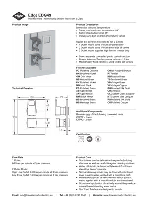 The Watermark Collection Wall Mixers The Watermark Collection Edge Thermostatic Shower Mixer with Diverter