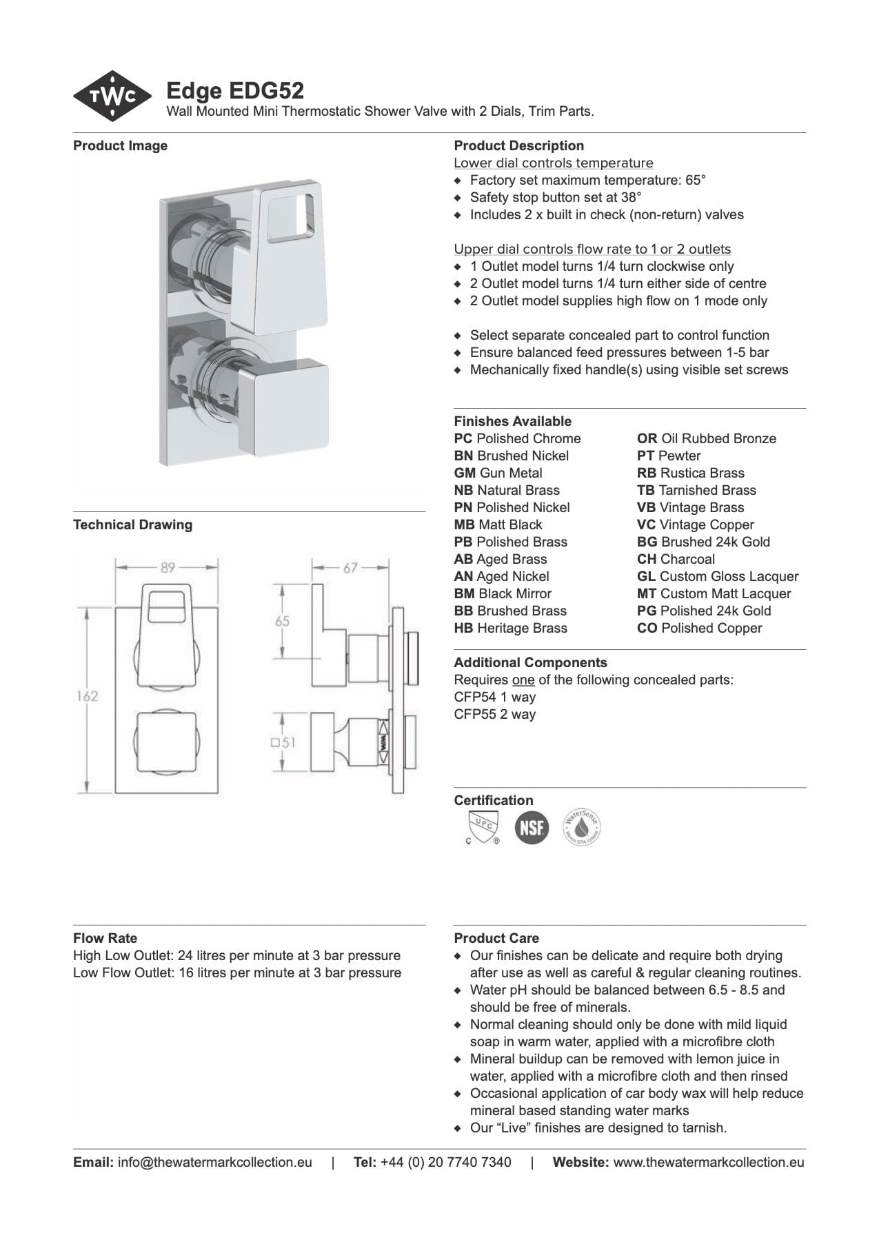 The Watermark Collection Wall Mixers The Watermark Collection Edge Mini Thermostatic Shower Mixer with Diverter