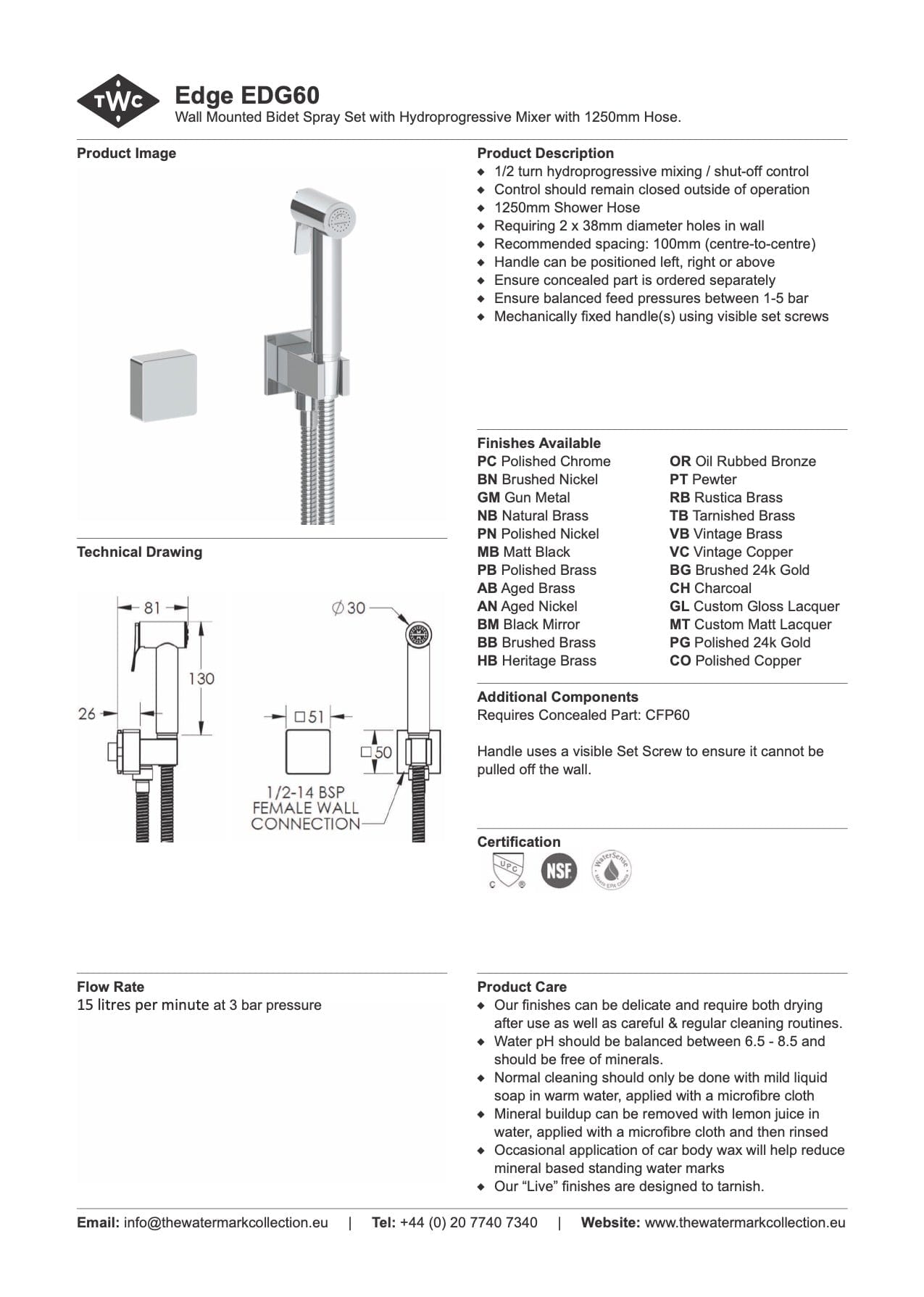 The Watermark Collection Bidet Sprayer Polished Chrome The Watermark Collection | Edge Handheld Bidet Sprayer Set with Mixer