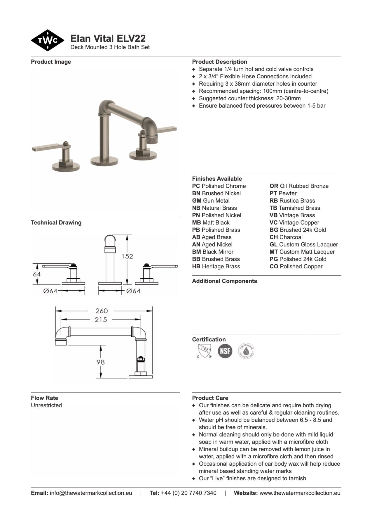 The Watermark Collection Bath Taps Polished Chrome The Watermark Collection Elan Vital 3 Hole Bath Set