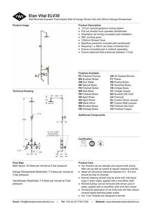 The Watermark Collection Shower Polished Chrome The Watermark Collection Elan Vital Wall Mounted Exposed Thermostatic Bath & Deluge Shower Set