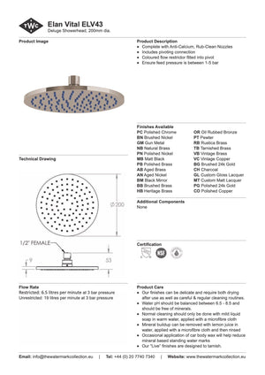The Watermark Collection Shower Polished Chrome The Watermark Collection Elan Vital Deluge 200mm Shower Head Only