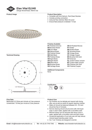 The Watermark Collection Shower Polished Chrome The Watermark Collection Elan Vital Deluge 400mm Shower Head Only