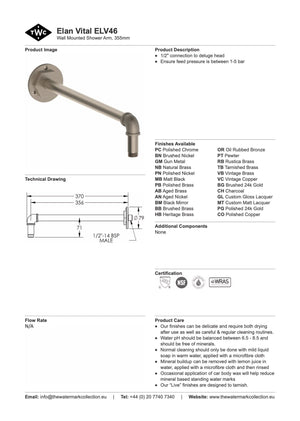 The Watermark Collection Shower Polished Chrome The Watermark Collection Elan Vital Wall Mounted Shower Arm 355mm