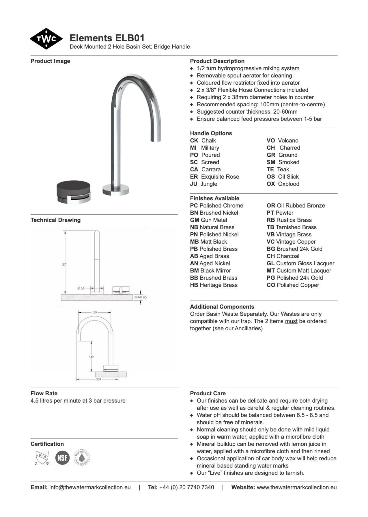 The Watermark Collection Basin Taps The Watermark Collection Elements 2 Hole Basin Set | Bridge Insert