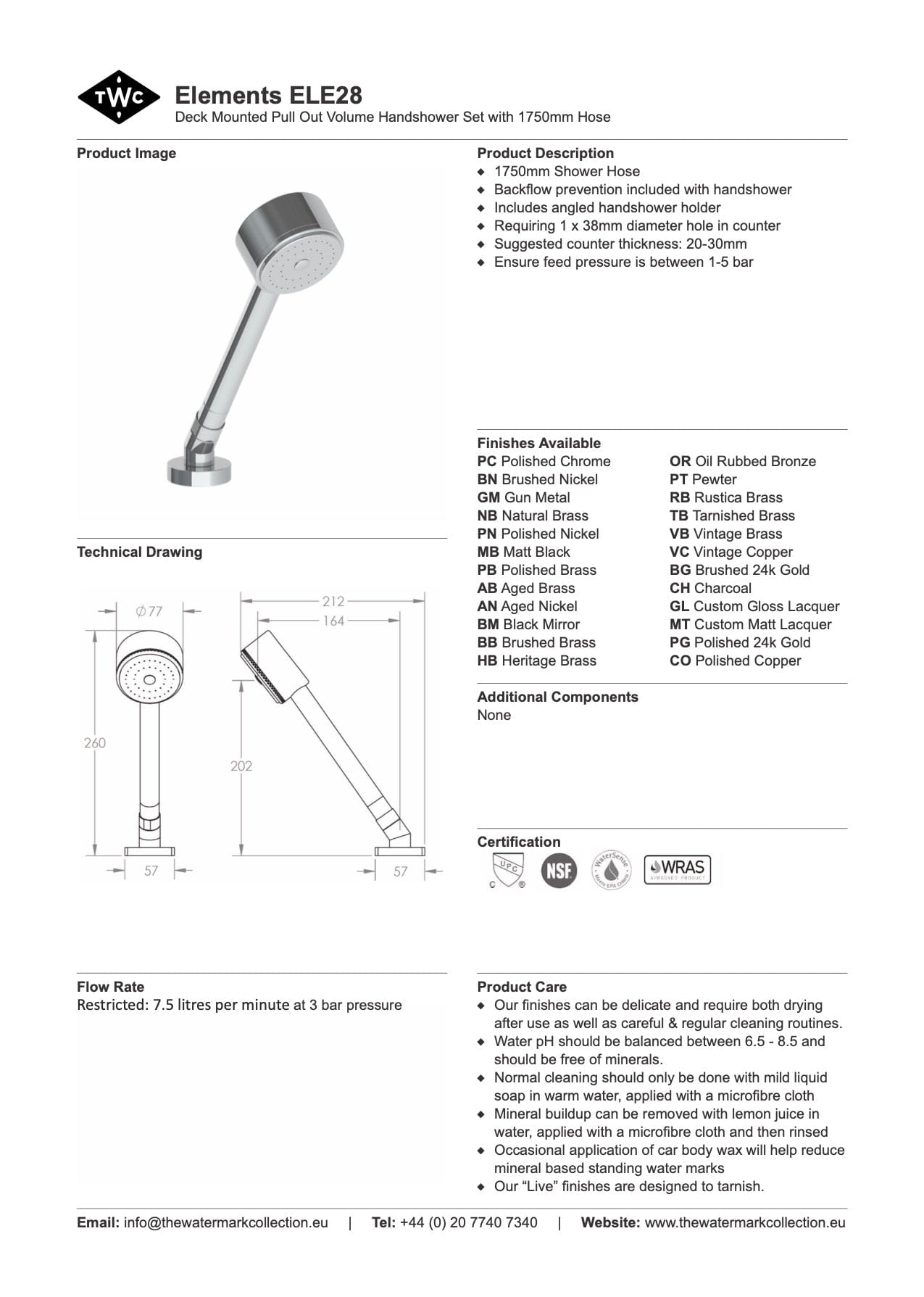 The Watermark Collection Shower Polished Chrome The Watermark Collection Elements Hob Mounted Pull Out Volume Hand Shower