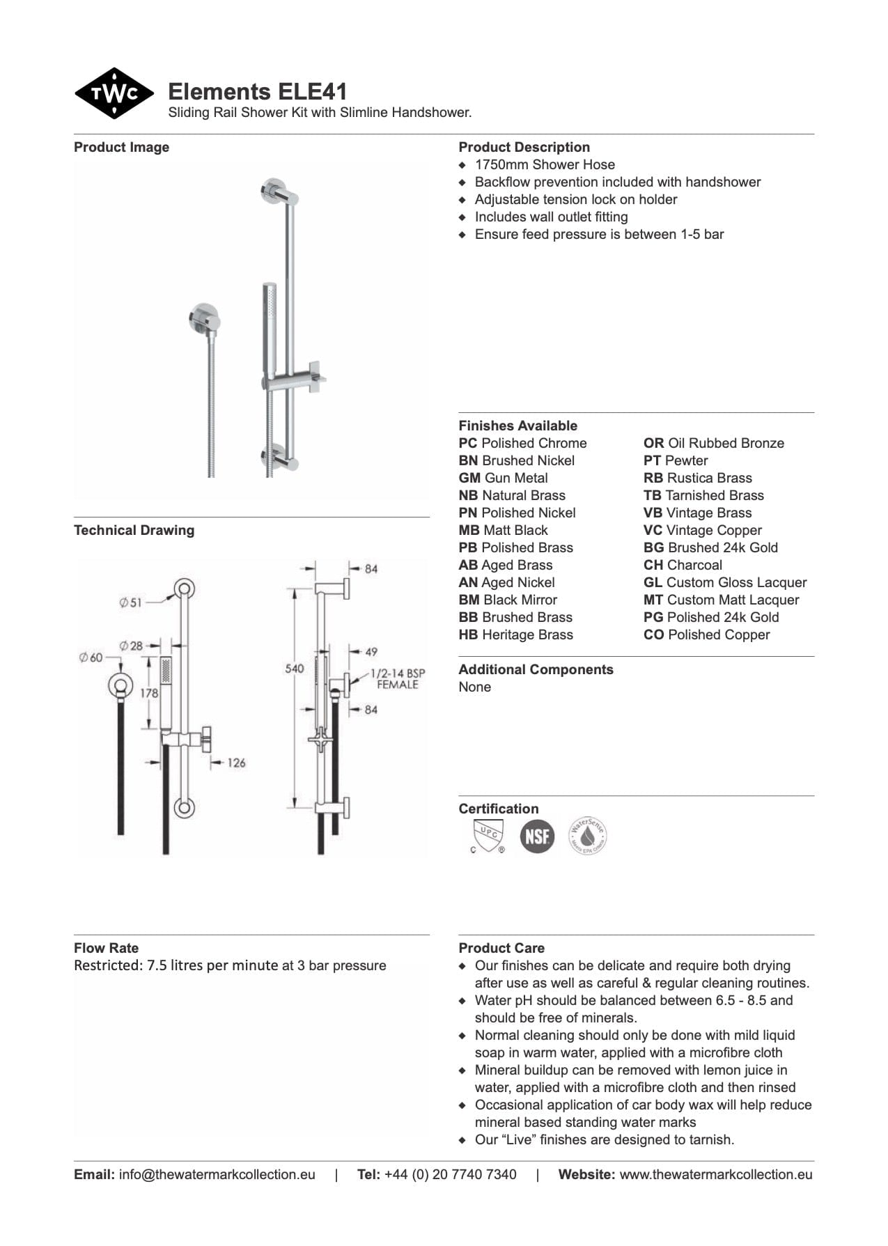 The Watermark Collection Shower Polished Chrome The Watermark Collection Elements Slimline Slide Shower