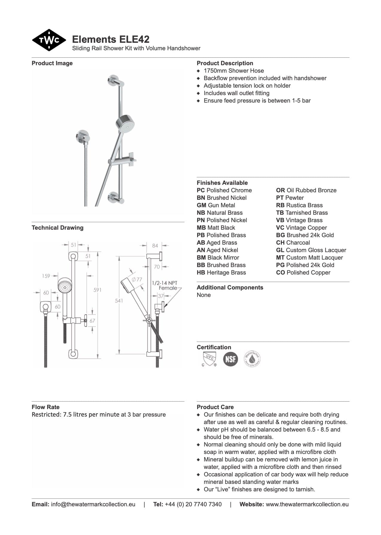The Watermark Collection Shower Polished Chrome The Watermark Collection Elements Volume Slide Shower
