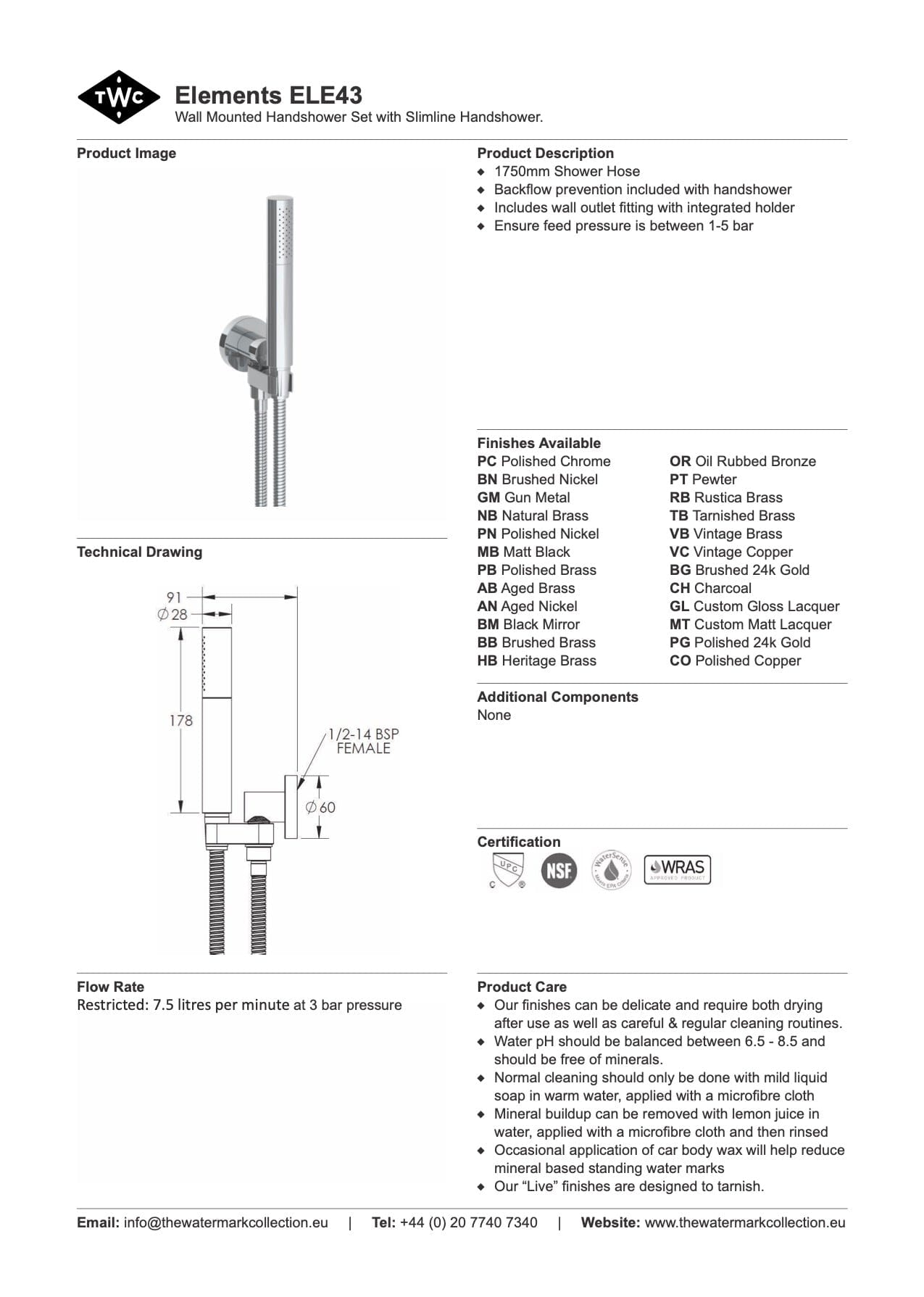 The Watermark Collection Shower Polished Chrome The Watermark Collection Elements Slimline Hand Shower