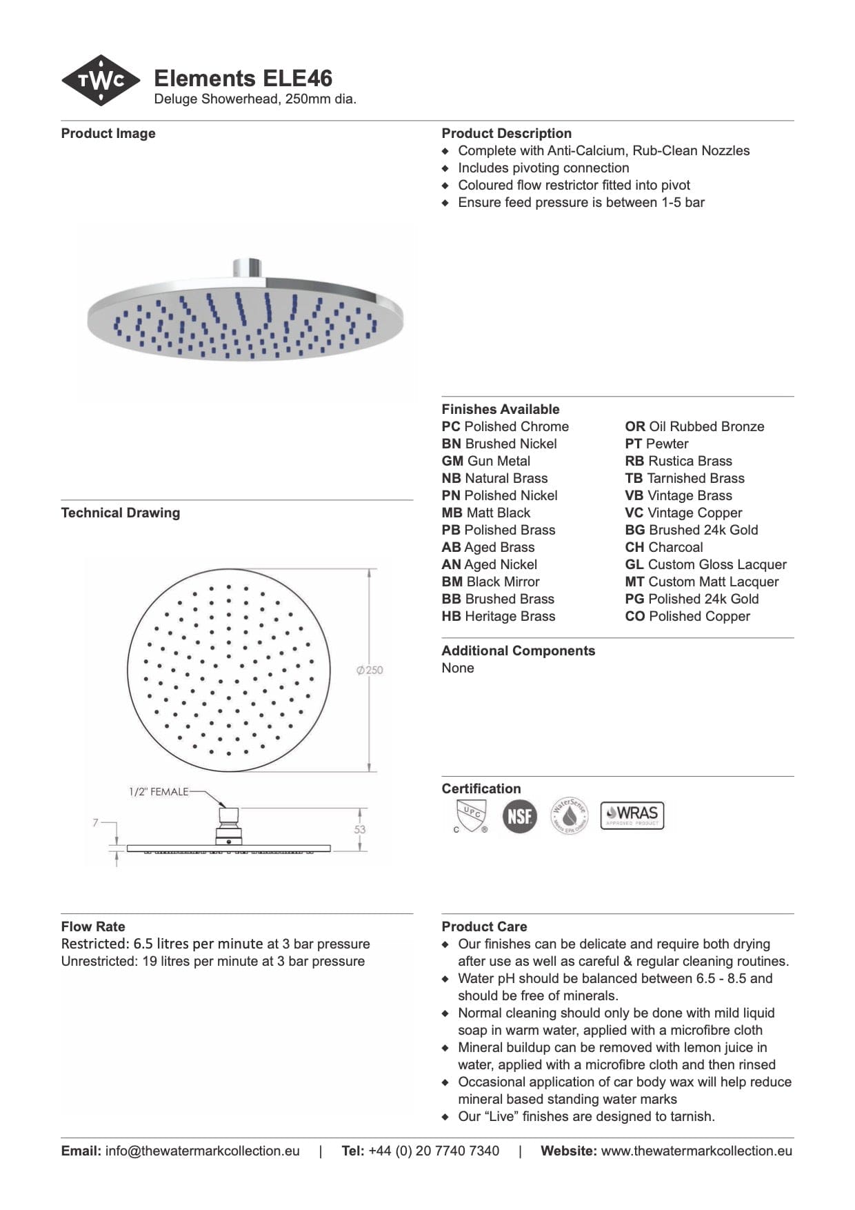 The Watermark Collection Shower Polished Chrome The Watermark Collection Elements Deluge 250mm Shower Head Only