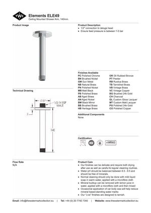 The Watermark Collection Shower Polished Chrome The Watermark Collection Elements Ceiling Mounted Shower Arm 140mm