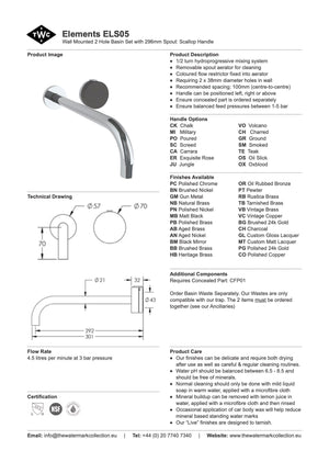 The Watermark Collection Basin Taps The Watermark Collection Elements Wall Mounted 2 Hole Basin Set with 296mm Spout | Scallop Insert
