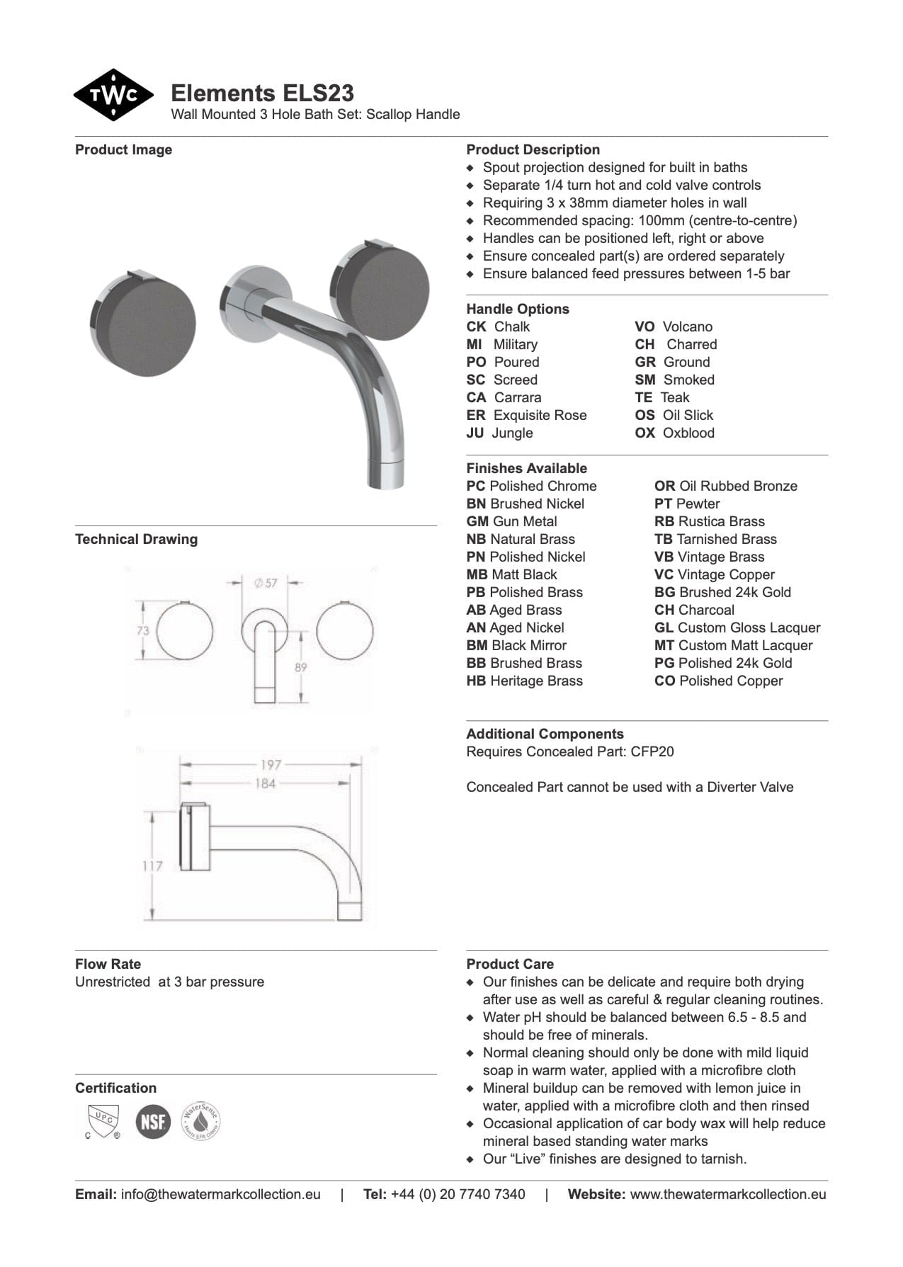 The Watermark Collection Bath Taps The Watermark Collection Elements Wall Mounted 3 Hole Bath Set | Scallop Insert