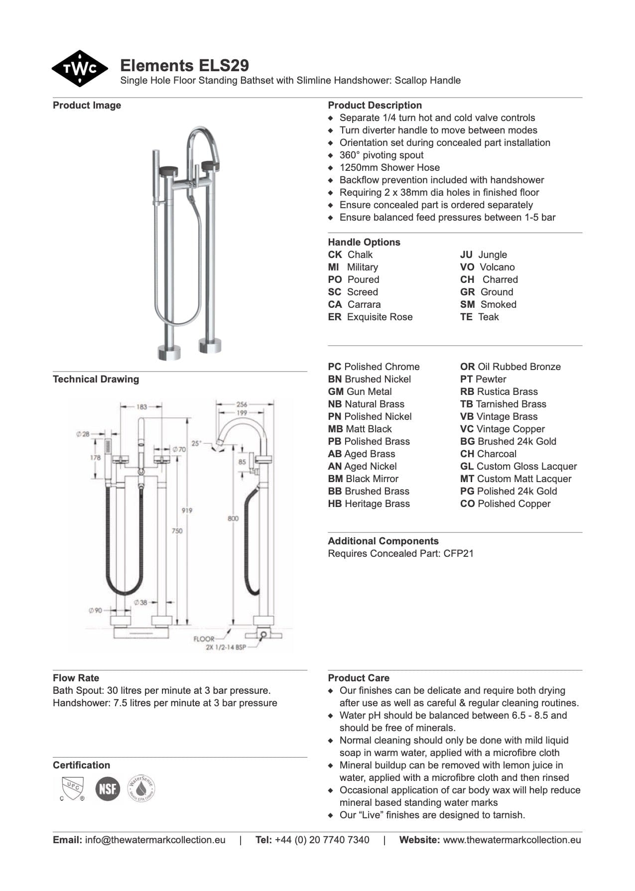 The Watermark Collection Freestanding Bath Fillers The Watermark Collection Elements Freestanding Bath Set with Slimline Hand Shower | Scallop Insert