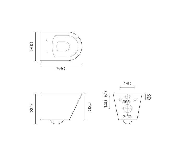 Plumbline Toilet Evo 54 Wall Hung Toilet with Thick Seat