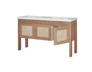 Loughlin Furniture Vanities Loughlin Furniture | Freo Square Freestanding Timber Vanity | Integrated Top | Rattan Doors