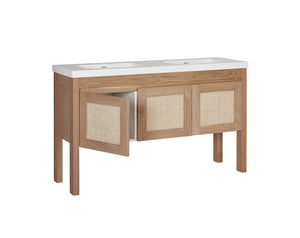 Loughlin Furniture Vanities Loughlin Furniture | Freo Square Freestanding Timber Vanity | Integrated Top | Rattan Doors
