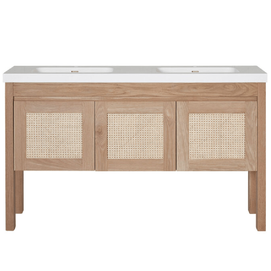 Loughlin Furniture Vanities Loughlin Furniture | Freo Square Freestanding Timber Vanity | Integrated Top | Rattan Doors