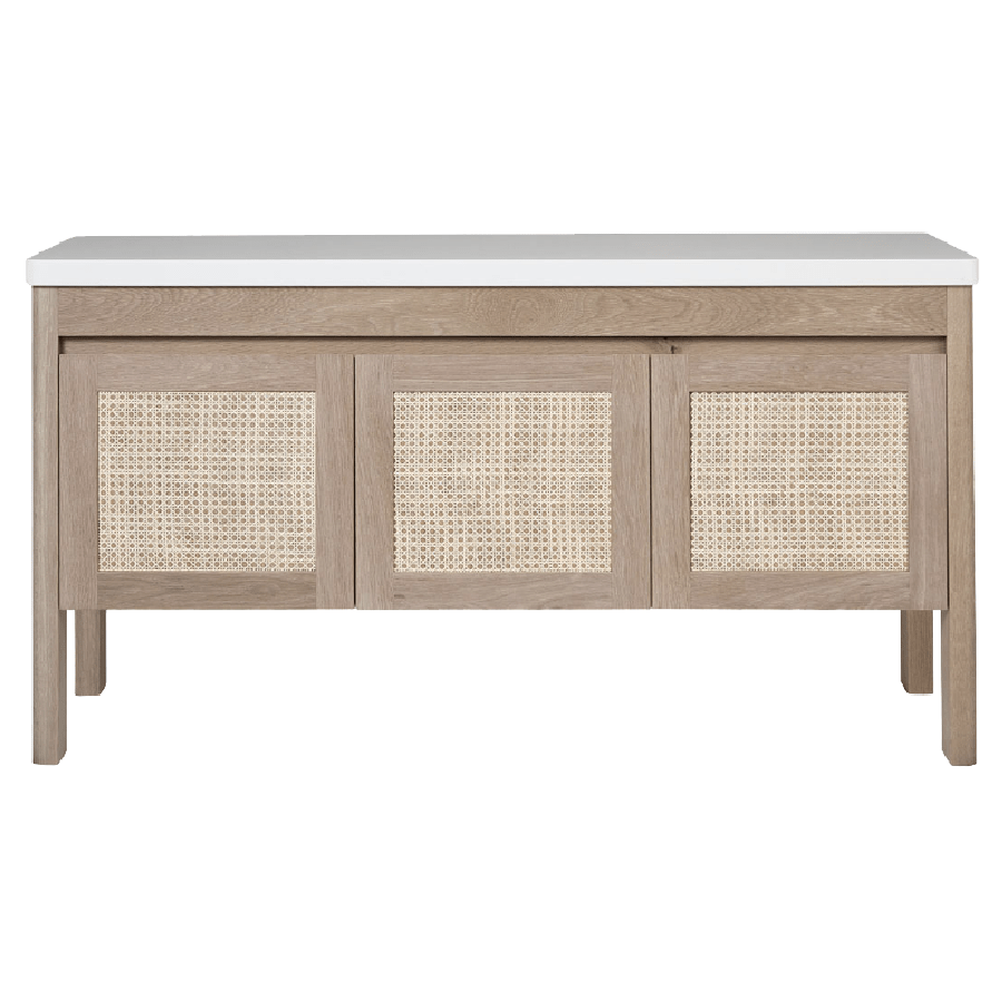 Loughlin Furniture Vanities Loughlin Furniture | Freo Curved Freestanding Timber Vanity | Rattan Doors