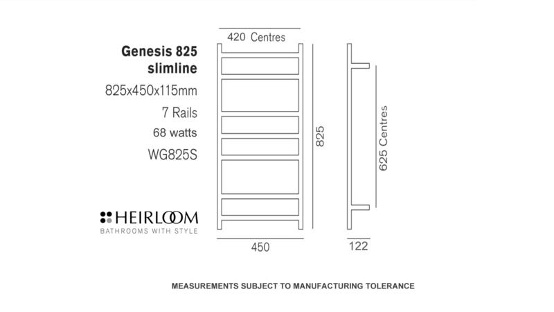Heirloom Heated Towel Rail Heirloom Genesis 825 Slimline Heated Towel Ladder | Gunmetal