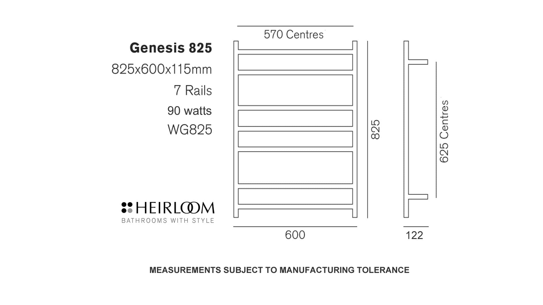 Heirloom Heated Towel Rail Heirloom Genesis 825 Heated Towel Ladder | Brushed Stainless