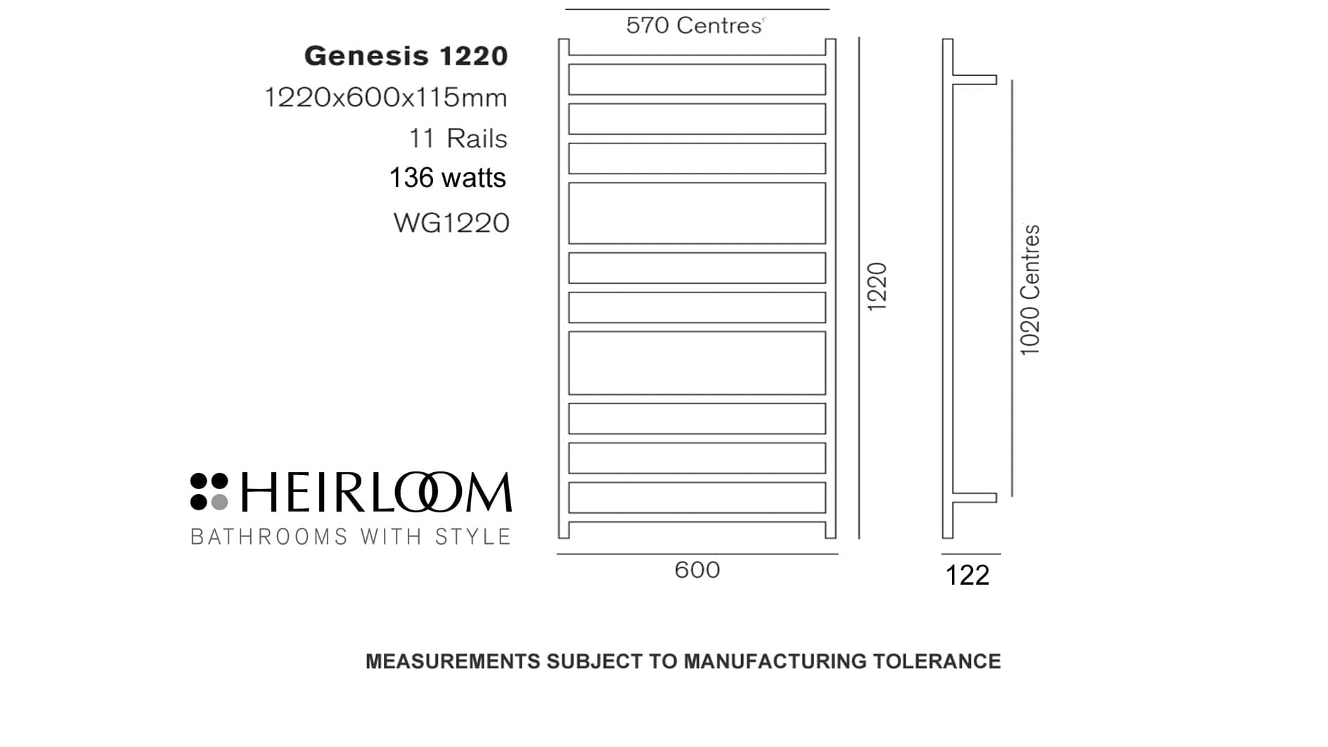 Heirloom Heated Towel Rail Heirloom Genesis 1220 Heated Towel Ladder | Black