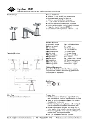 The Watermark Collection Basin Taps Polished Chrome The Watermark Collection Highline 3 Hole Basin Set with Transitional Spout | Cross Handle