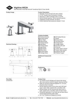 The Watermark Collection Basin Taps Polished Chrome The Watermark Collection Highline 3 Hole Bath Set with Transitional Spout | Cross Handle