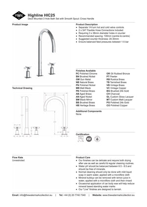 The Watermark Collection Basin Taps Polished Chrome The Watermark Collection Highline 3 Hole Bath Set with Smooth Spout | Cross Handle