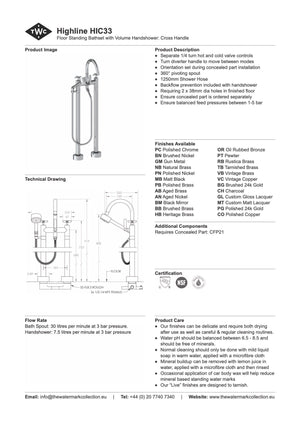 The Watermark Collection Freestanding Bath Fillers Polished Chrome The Watermark Collection Highline Freestanding Bath Set with Volume Hand Shower | Cross Handle