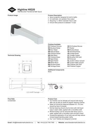 The Watermark Collection Basin Taps Polished Chrome The Watermark Collection Highline Wall Mounted Transitional Bath Spout