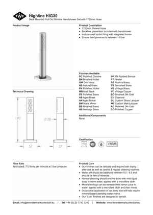 The Watermark Collection Shower Polished Chrome The Watermark Collection Highline Hob Mounted Pull Out Slimline Hand Shower