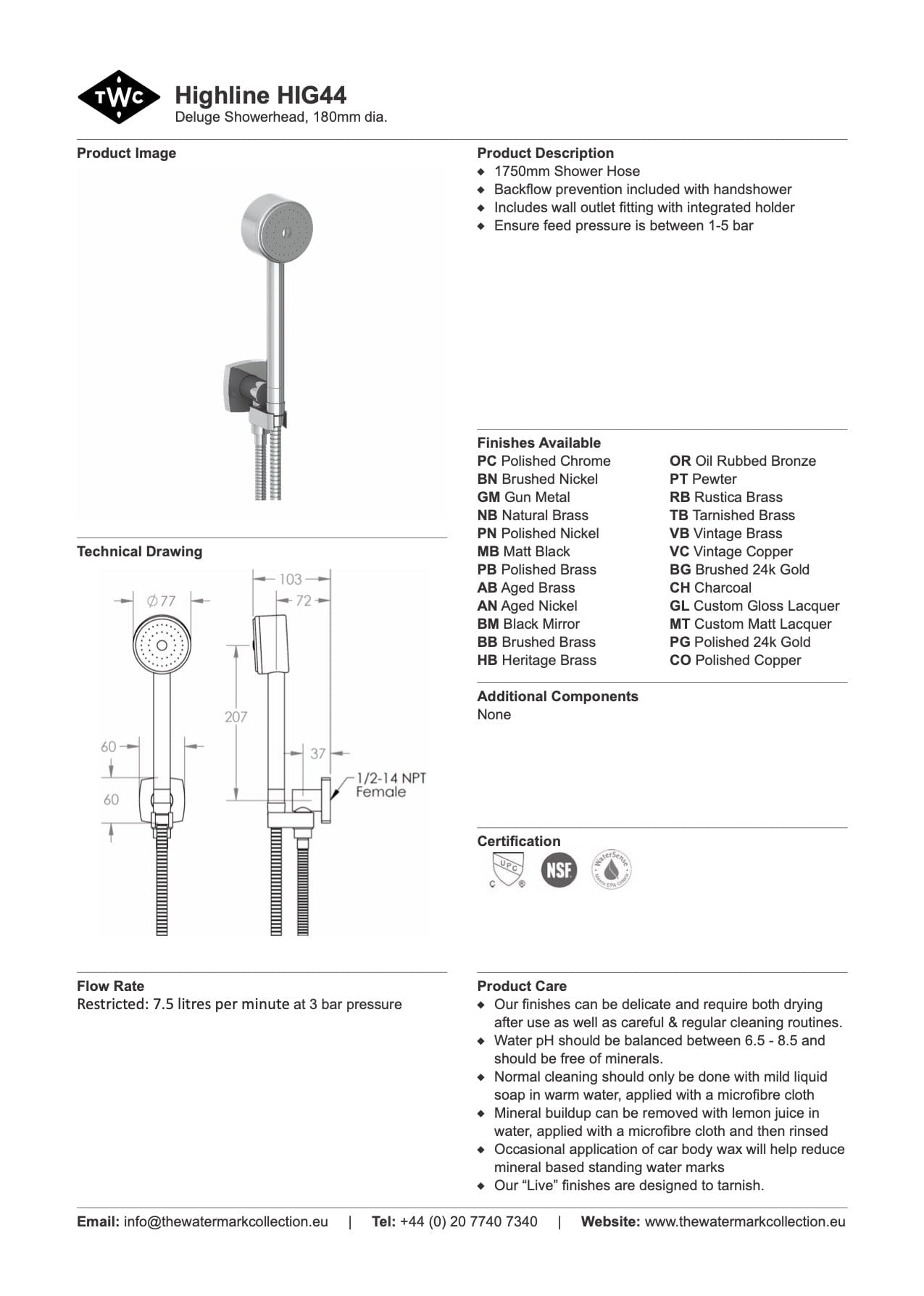The Watermark Collection Shower Polished Chrome The Watermark Collection Highline Volume Hand Shower