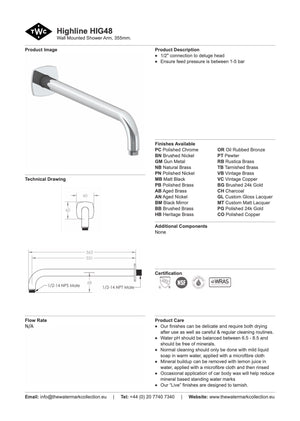The Watermark Collection Shower Polished Chrome The Watermark Collection Highline Wall Mounted Shower Arm 355mm